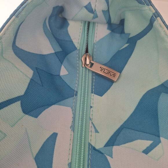 Tumi Womens Open Top Tote Handbag Double Strap, Blue  Leaf Canvas, Leather Trim - Picture 7 of 12